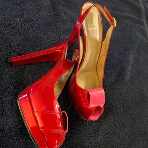 Stuart Weitzman Glossy Red Platform Heels